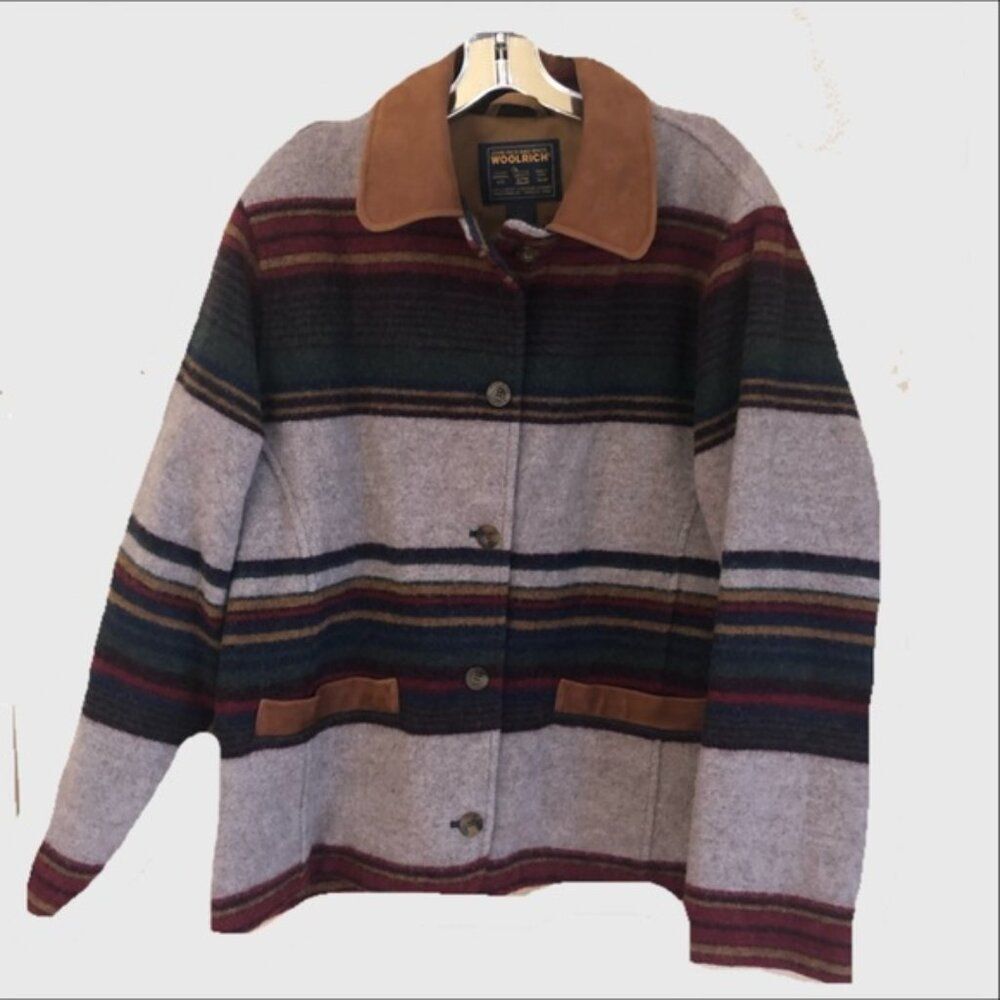 Vintage Woolrich Southwestern Striped Blanket Chore Coat with Pockets - Picture 2 of 7